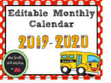 2019-2020 Editable Monthly Calendar- Ladybug Themed