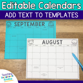 Editable Calendar 2021 - 2022 by Amy Murray - Teaching Exceptional Kinders