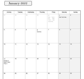 Editable Monthly Calendar Templates Printable 2022-2029 8.5x11 Templates