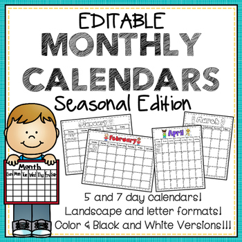 5 day monthly calendar teaching resources teachers pay teachers