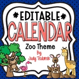 Editable Monthly Calendar (Zoo Theme)
