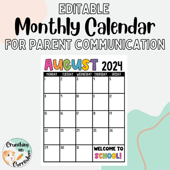 Preview of Editable Monthly Calendar for Family Communication