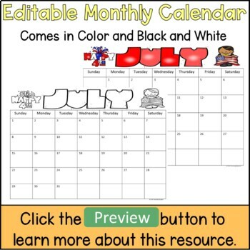 monthly calendar template 2019 2022 by the traveling educator tpt