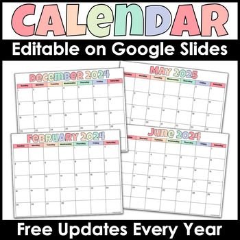Editable Monthly Calendar on Google Slides™ TPT