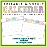 Editable Monthly Calendar on Google Slides for the 2022-20