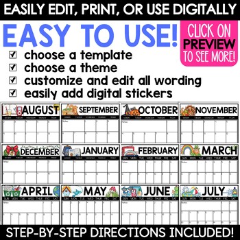 2022 2023 editable monthly calendar templates printable digital free updates