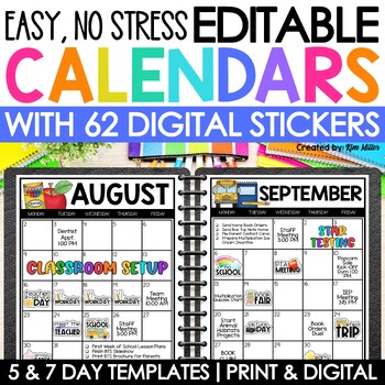 Preview of 2024-2025 Editable Monthly Calendar Templates Printable & Digital | Free Updates