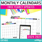 Editable Monthly Calendars 2022 - 2027 Printable and Digital | Free Updates