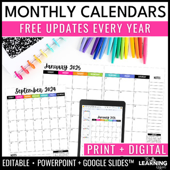 Preview of Editable Monthly Calendar Templates 2024 - 2027 | Printable & Digital