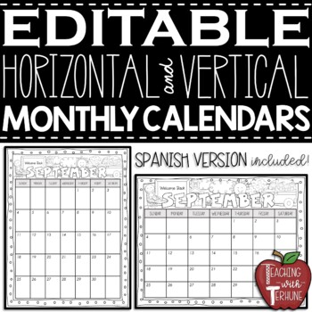Preview of EDITABLE Monthly Calendars 2024-2025 {Black and White}