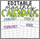 Editable Monthly Calendars | FREEBIE