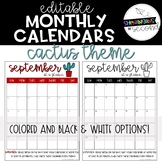 Editable Monthly Calendars 2019-2020 - Cactus Theme