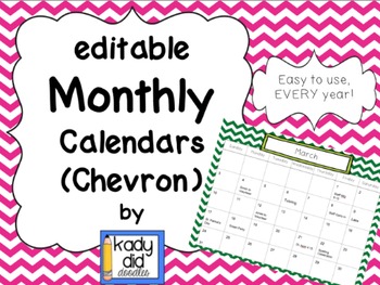 Preview of Editable Monthly Calendars (Chevron)