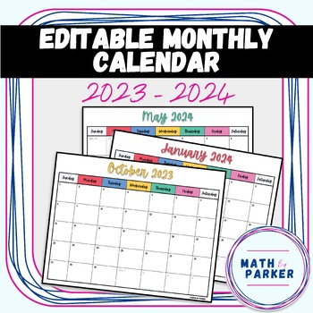 Preview of Editable Monthly Calendars (July 2023 - June 2024)