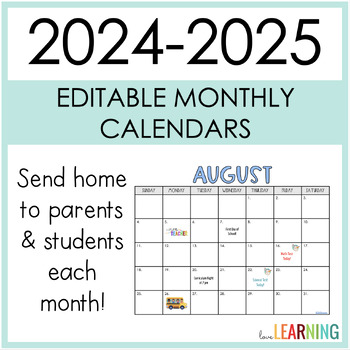 Preview of 2024 Editable Monthly Calendars with Google Slides™ - 2024-2025 Calendar