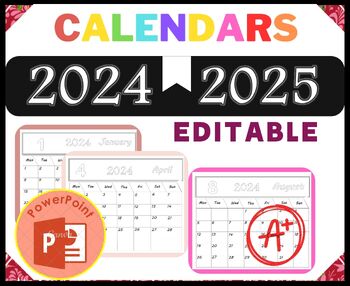 Preview of Editable Monthly Calendars with powerpoint  - 2024-2025 Calendar- back to school