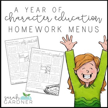 Preview of Editable Monthly Character Education Homework Menus - English & Spanish BUNDLE