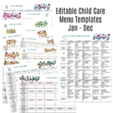 Editable Monthly Child Care Menu Templates Jan-Dec