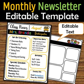 Preview of Editable Monthly Class Newsletter Templates, Weekly Classroom News PPT