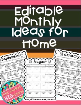 Preview of Editable Monthly Ideas for Home