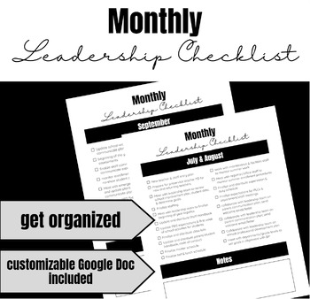 Preview of Editable Monthly Leadership Check List