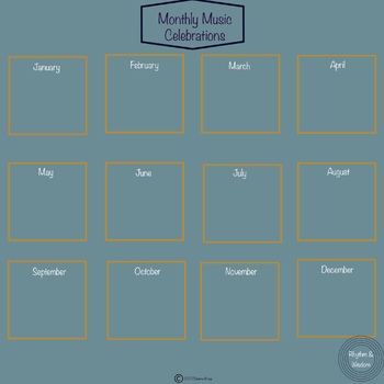 Preview of Editable Monthly Music Celebrations Blank Calendar