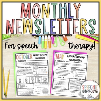 Preview of Editable Monthly Newsletter Templates for Speech Therapy Google Slides
