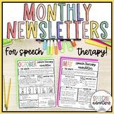 Editable Monthly Newsletter Templates for Speech Therapy G