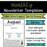Editable Monthly Newsletter Templates with Gifted Support Tips