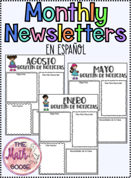 Preview of Editable Monthly Newsletters Digital & Print in SPANISH!