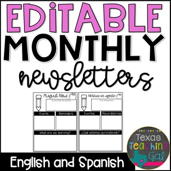 Preview of Editable Monthly Newsletters [English and Spanish]