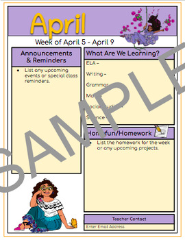 Preview of Editable Monthly/Weekly Disney Themed Newsletter - April - Encanto