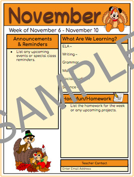 Preview of Editable Monthly/Weekly Disney Themed Newsletter - November - Mickey