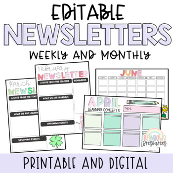 Preview of Editable Monthly & Weekly Newsletters Template Full Year | Back To School 