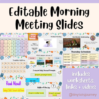 Preview of Editable Morning Meeting Slides with Calendar - Google Drive