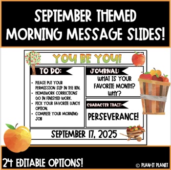 Preview of Editable Good Morning Slides! Fall/September Themed! 24 Slides!
