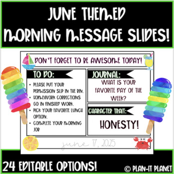 Preview of Editable Good Morning Slides!  Summer/June Themed!  24 Slide Options!