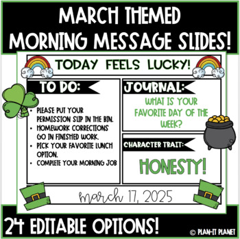 Preview of Editable Morning Slides! March/St. Patrick's Day Themed! (24 Slide Options!!)