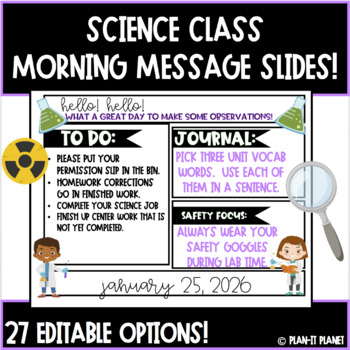 Preview of Editable Morning Slides! Science Themed! (27 Slide Options!!)