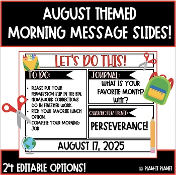 Preview of Editable Morning Slides! Summer/August Themed! 24 Slides!