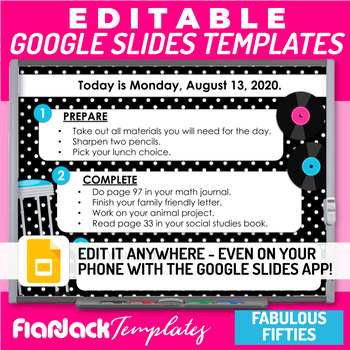 Preview of Editable Morning Work Presentation Google Slides PPT Templates | Fabulous 50s