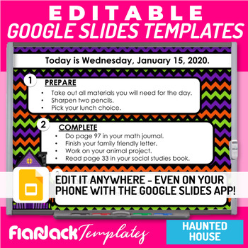Preview of Editable Morning Work Presentation Google Slides PPT Templates | Haunted House