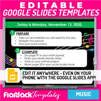 Preview of Editable Morning Work Presentation Google Slides PPT Templates | Music