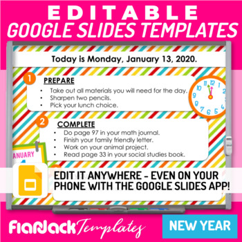 Preview of Editable Morning Work Presentation Google Slides PPT Templates | New Years