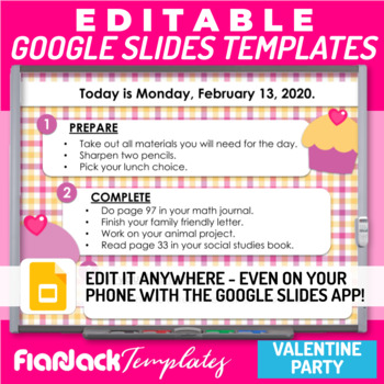 Preview of Editable Morning Work Presentation Google Slides PPT Templates | Valentine Party