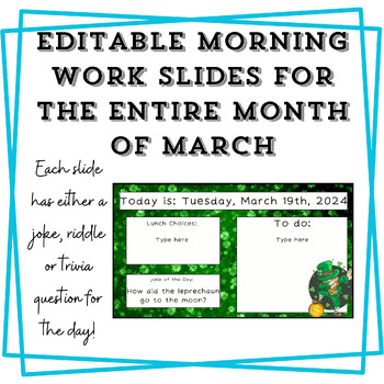 Preview of Editable Morning Work Slides for the Entire Month of March