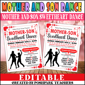 Preview of Editable Mother Son Sweetheart Dance Flyer | School Valentine's Day Invite