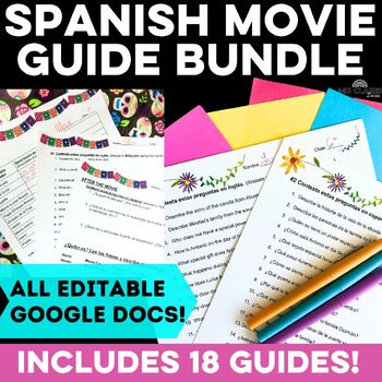 Preview of Editable Spanish Movie Guide Bundle of Spanish Movie Questions Spanish Sub Plans