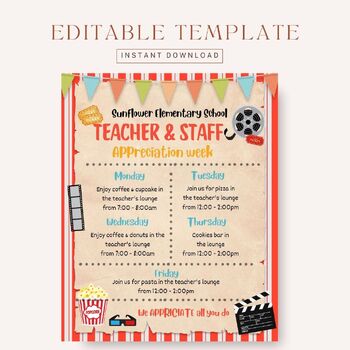 Preview of Editable Movie appreciation week itinerary