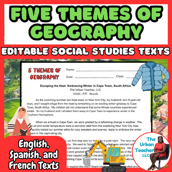 Preview of Editable Multilingual Social Studies Texts for the Five Themes of Geography